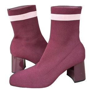 ZARA Striped High Heel Sock-Style Ankle Boots Size 39 US  8.5 Burgundy
